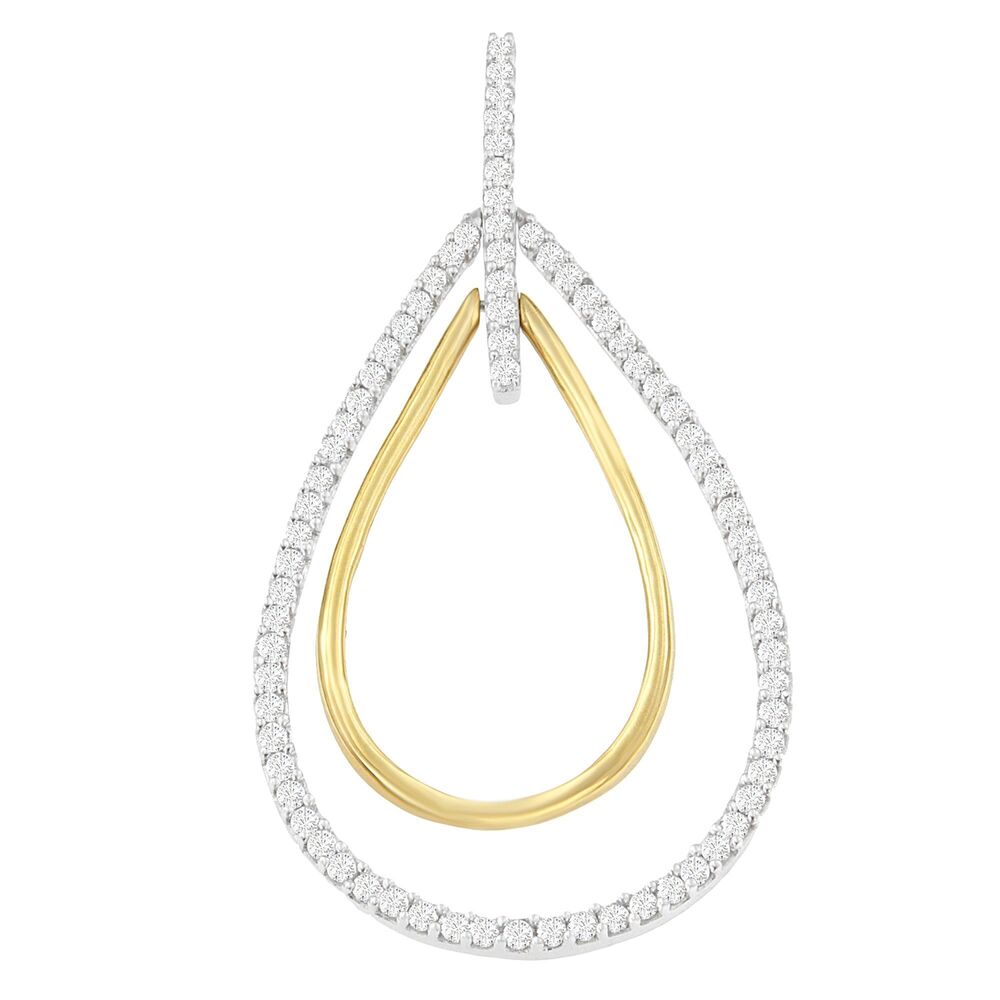 14K Two-Tone Gold Round Cut Diamond Double Burst Pendant Necklace (1.00 cttw,